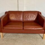 Vintage Danish mid-century Mogens Hansen 2 person cognac leather sofa