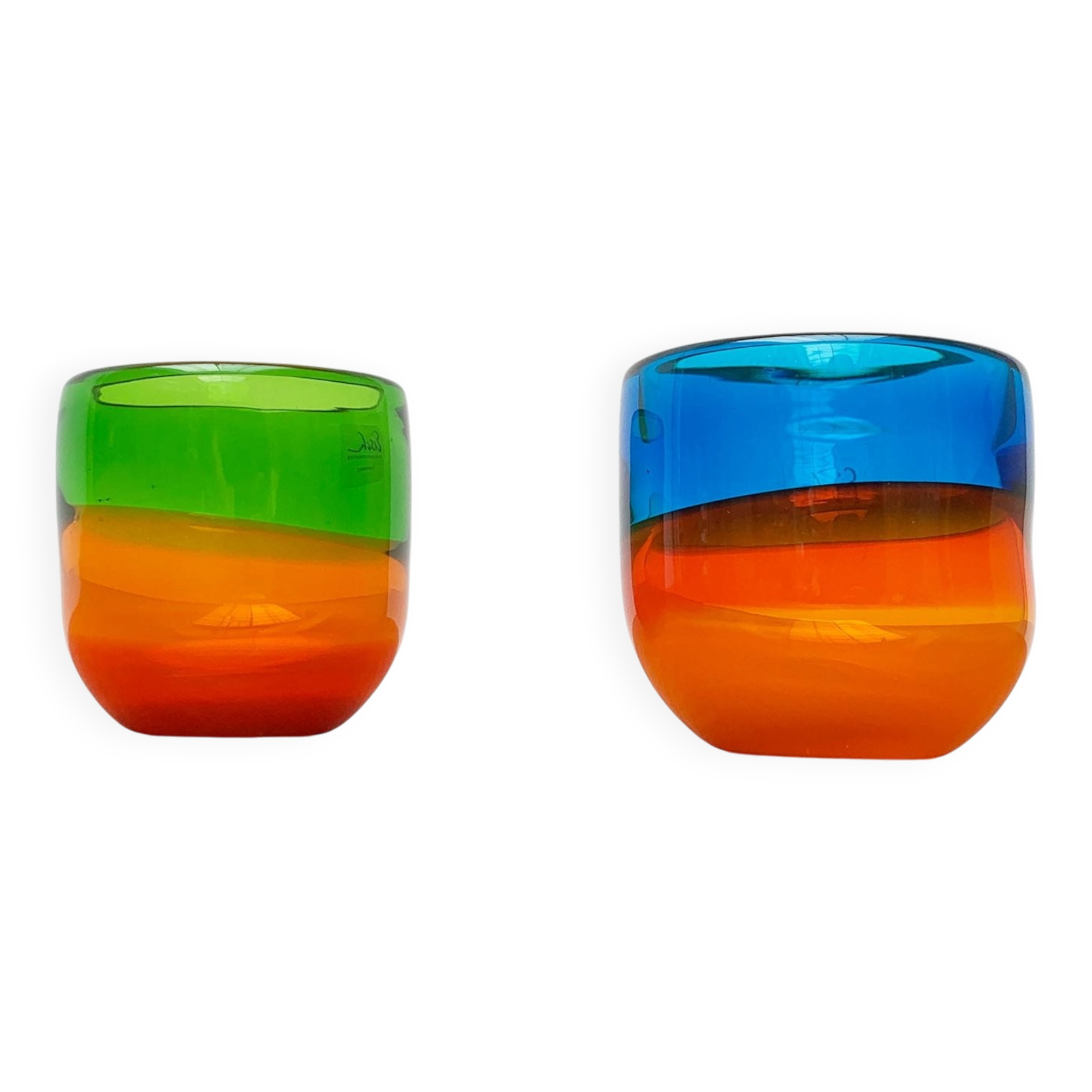 Set of 2 vintage German coloured glass bowls by Eisch.