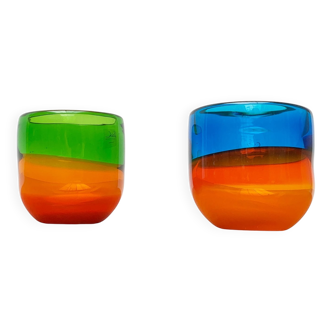 Ensemble de 2 bols en verre coloré vintage allemands de Eisch
