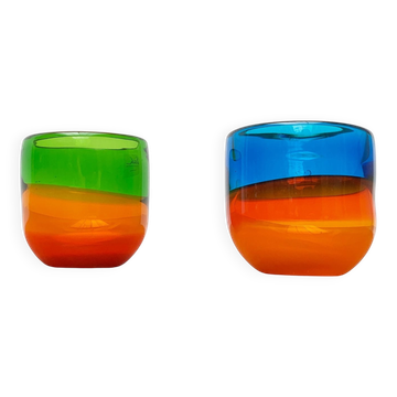 Set of 2 vintage German coloured glass bowls by Eisch.
