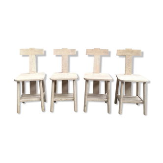 Suite de 4 chaises atypiques en orme