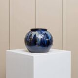 Danish Vintage Glazed Ceramic Vase by Hildegon Als in blue-brown glaze, mid-century 1960s