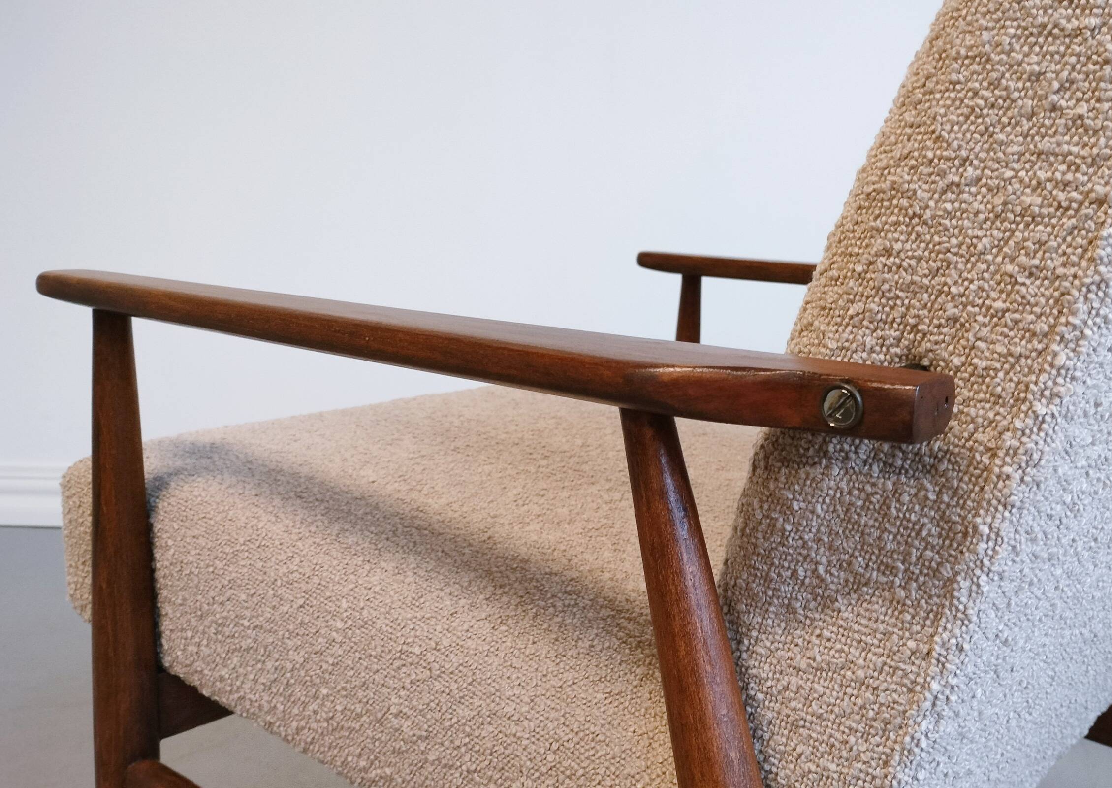 1960 Henryk Lis Mid Century Armchair in Beige Boucle