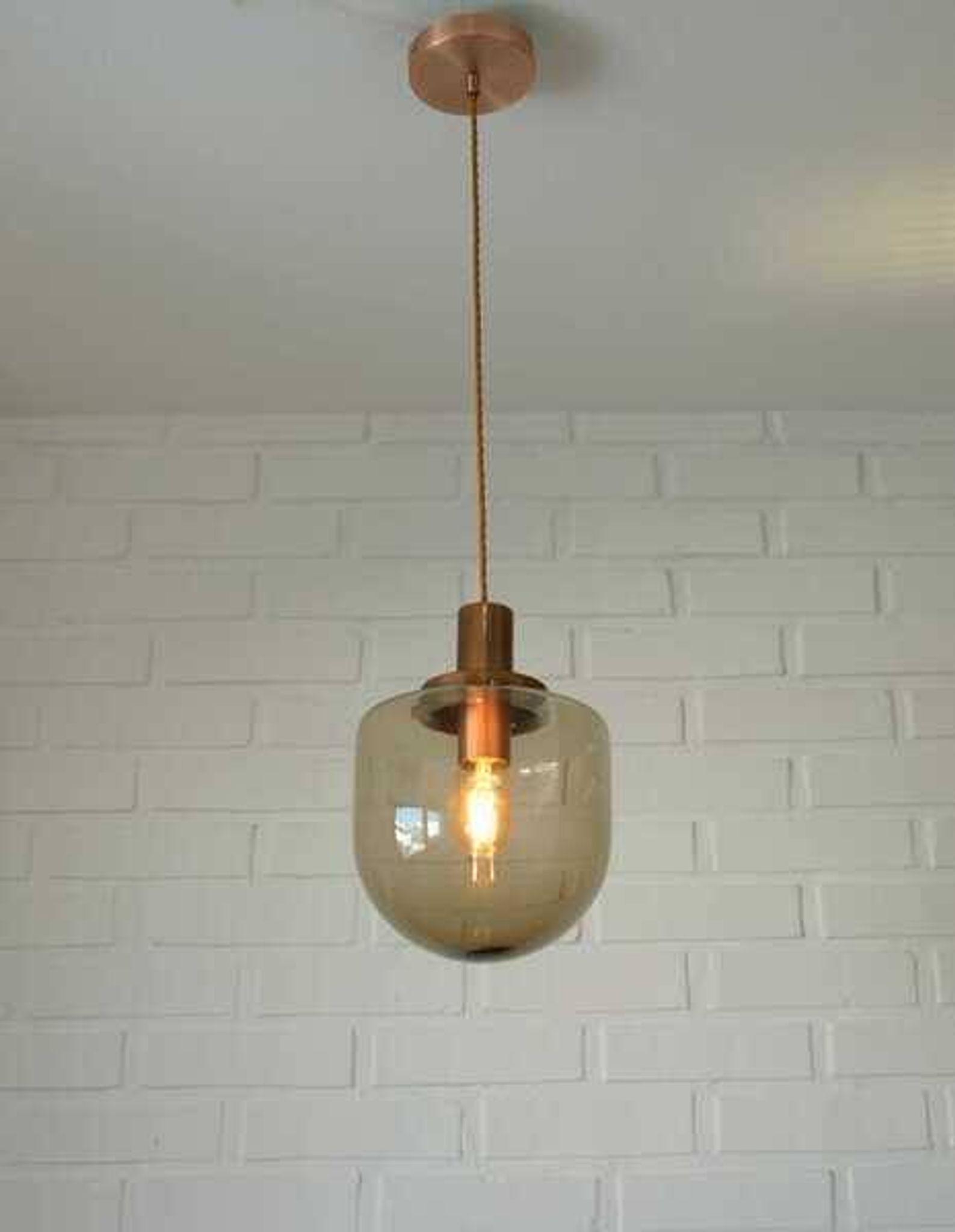1 blown smoked glass pendant light / copper bar lamp / mid-century modern 1970s