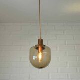 1 blown smoked glass pendant light / copper bar lamp / mid-century modern 1970s