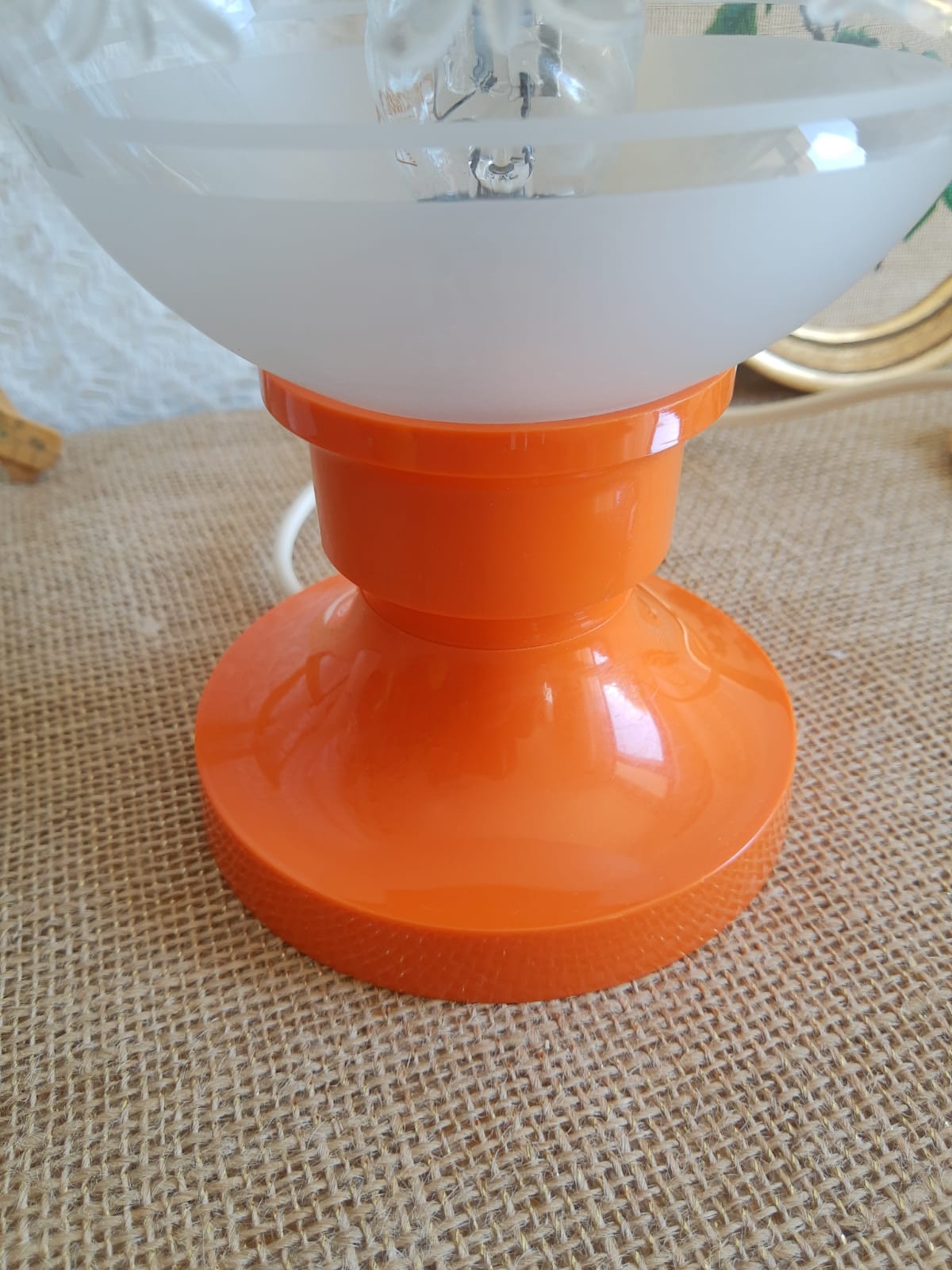 Retro orange table lamp and 70s glass globe