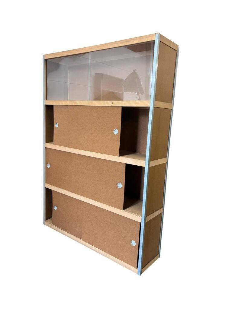 Vintage Kewlox brown shelving armoire / display cabinet