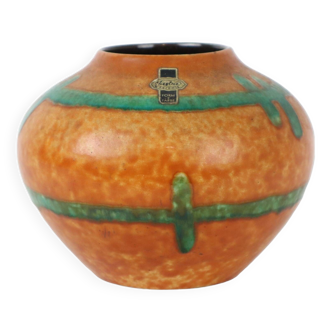 Vase orange et turquoise Jasba Keramik Poterie d’Allemagne de l’Ouest 111-12