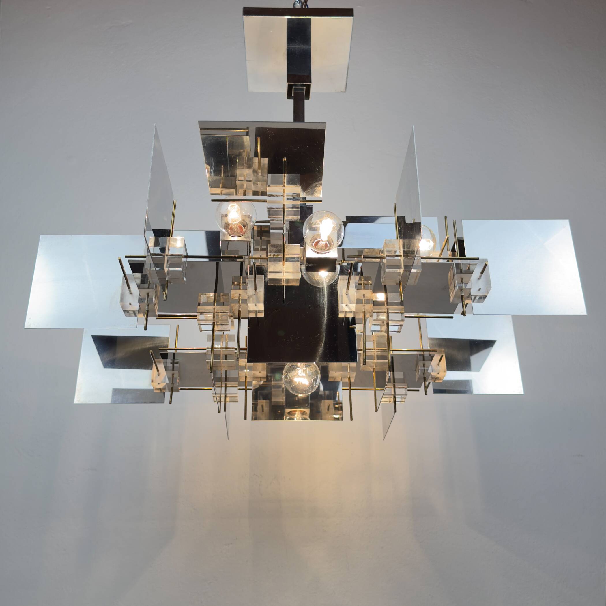 Vintage metal chandelier by Gaetano Sciolari, Italy, 1950s