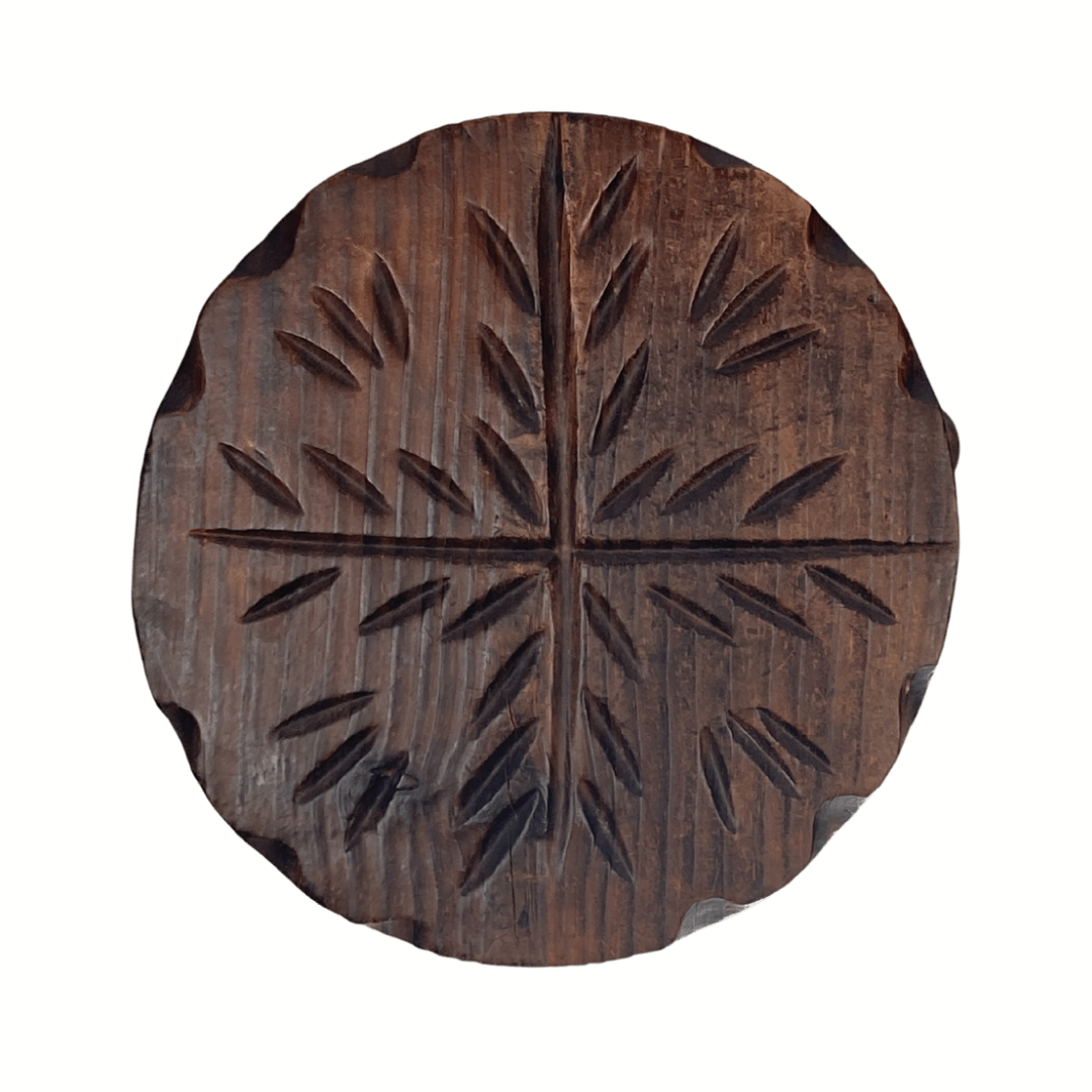 Brutalist carved tripod milking stool, 1950s