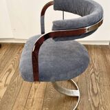 2 chaises "space age" velours bleu gris remises à neufs