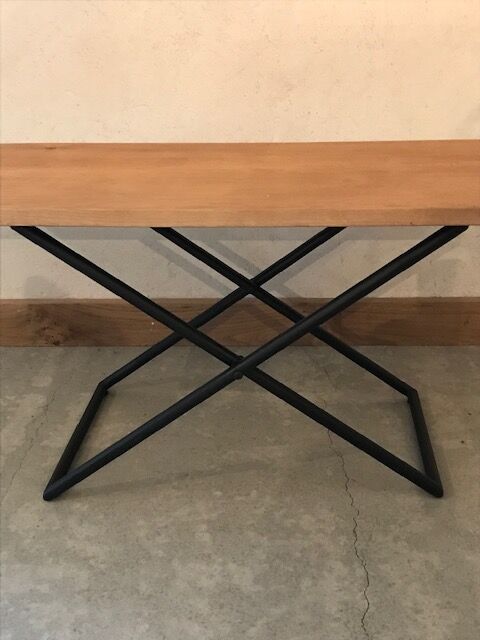 Wooden coffee table metal base