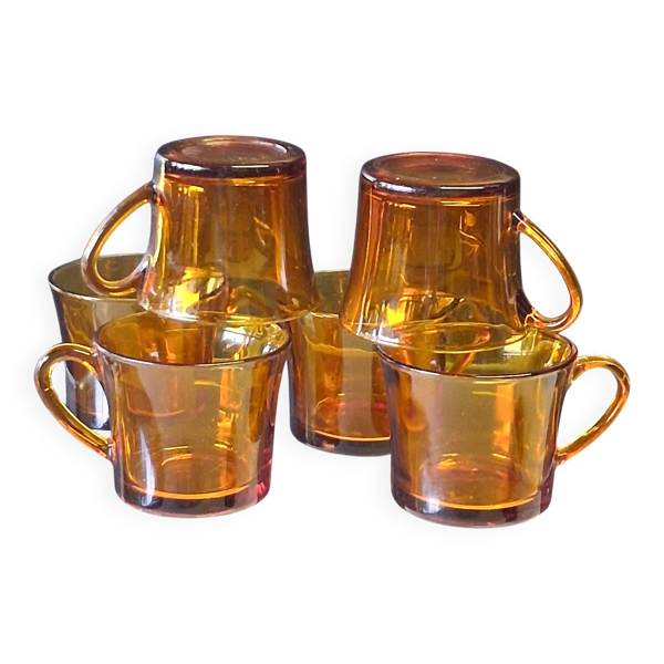 Lot de 6 tasses à expresso en verre jaune/orange en très bon état.