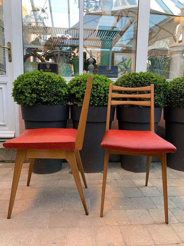 Chaises pieds compas skaï 1960