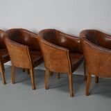 Fauteuils club style art déco en cuir cognac, pays-bas, set de quatre