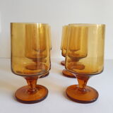 Set of 6 vintage amber foot glasses