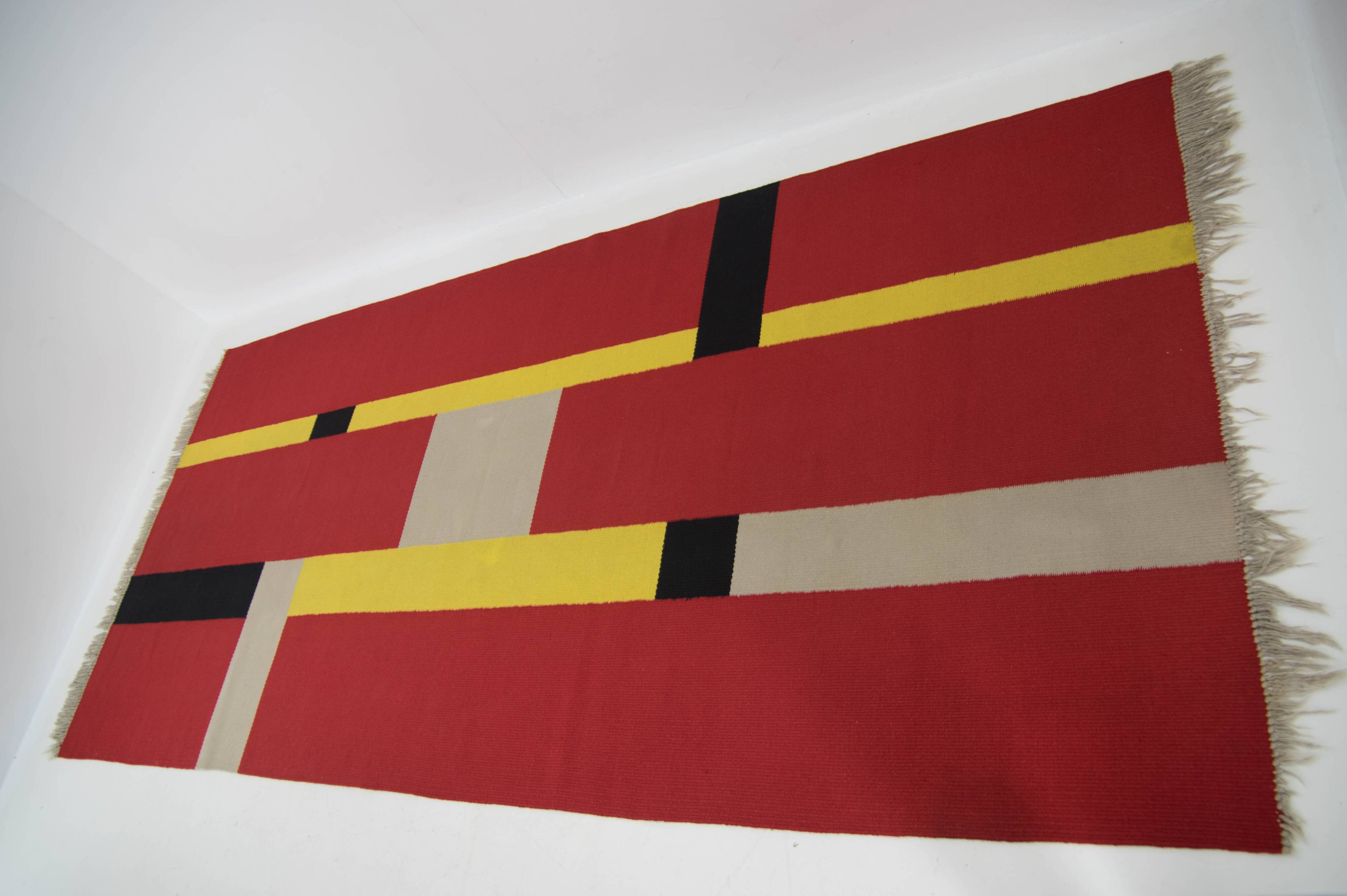 Rare Bauhaus Geometric Carpet, 1940s