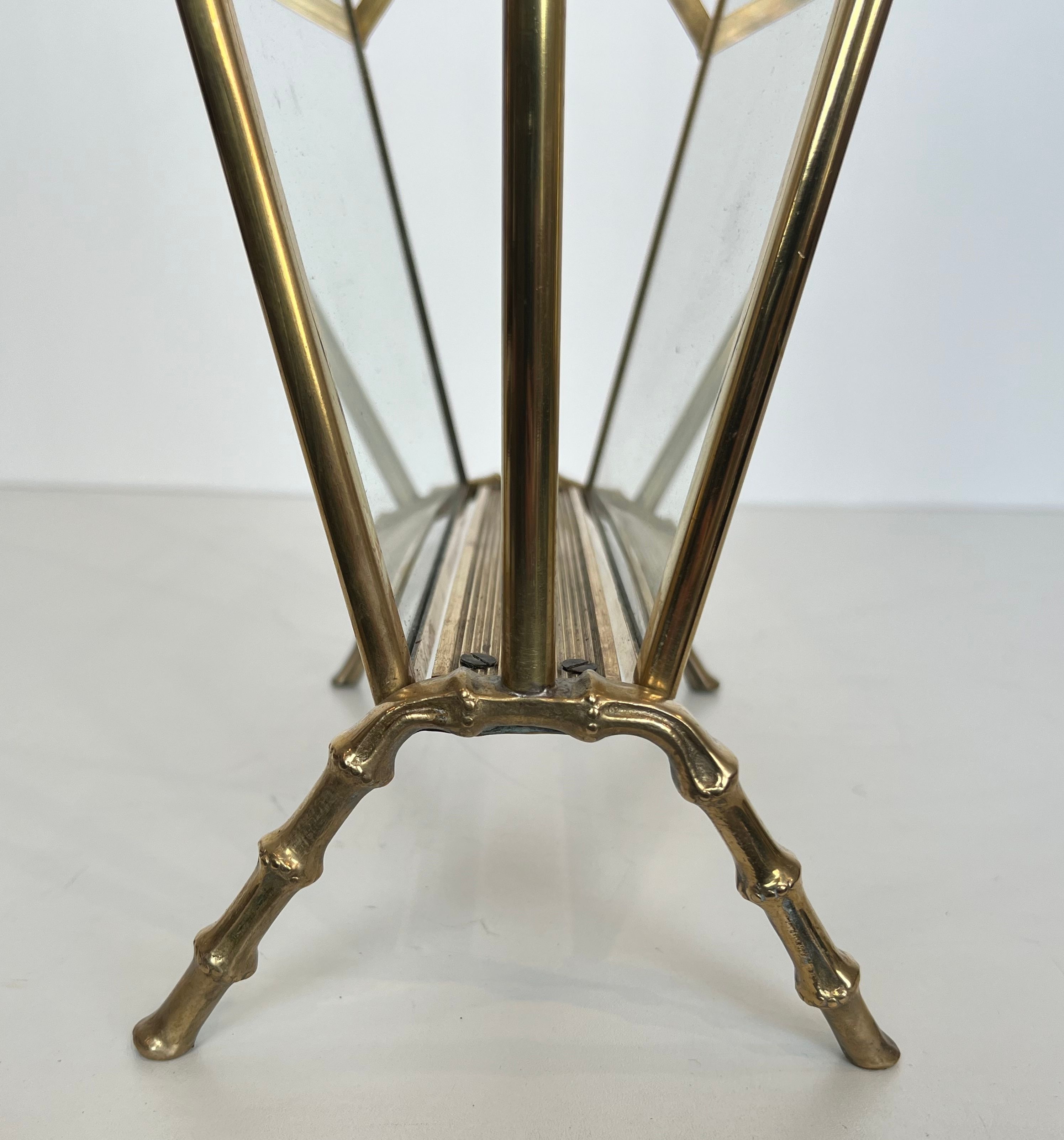 Bronze and brass faux-bamboo magazine rack by the Baguès house.