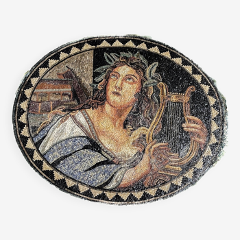 Roman style mosaic circa 1950, Goddess playing the harp.