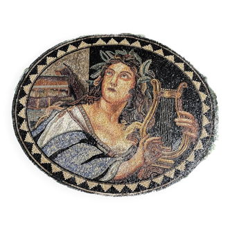 Roman style mosaic circa 1950, Goddess playing the harp.