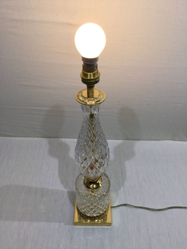 Pied de lampe en cristal et bronze à pied carré