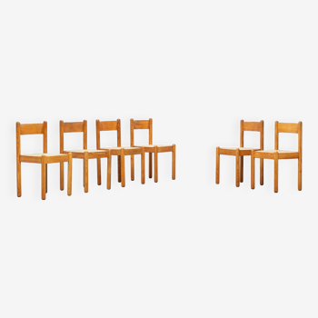 Six chaises de salle a manger avec assise en paillage 1970