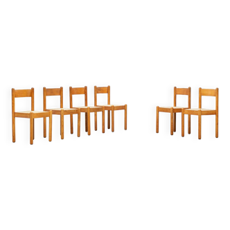 Six chaises de salle a manger avec assise en paillage 1970