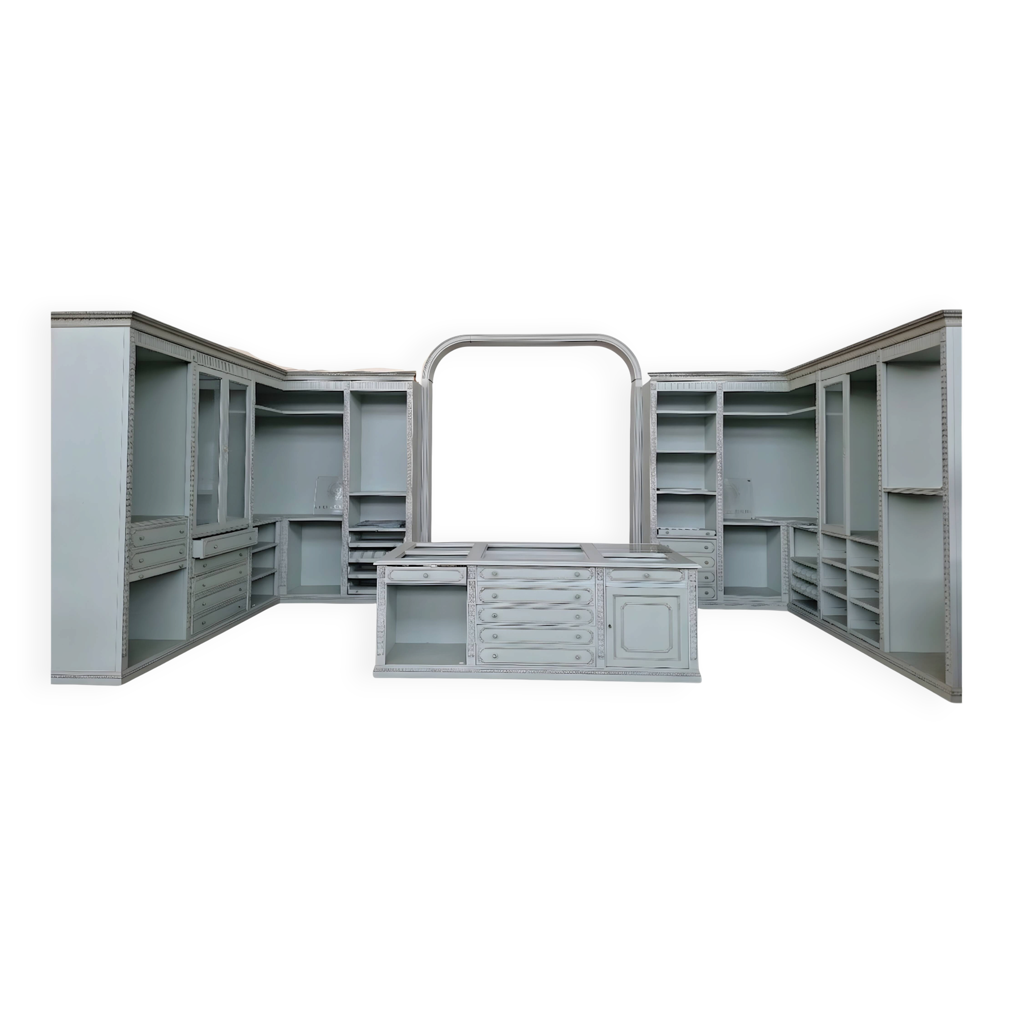Cabina Armadio Aperta Classica in Tonalità Celeste/Grigio Perla con Isola C