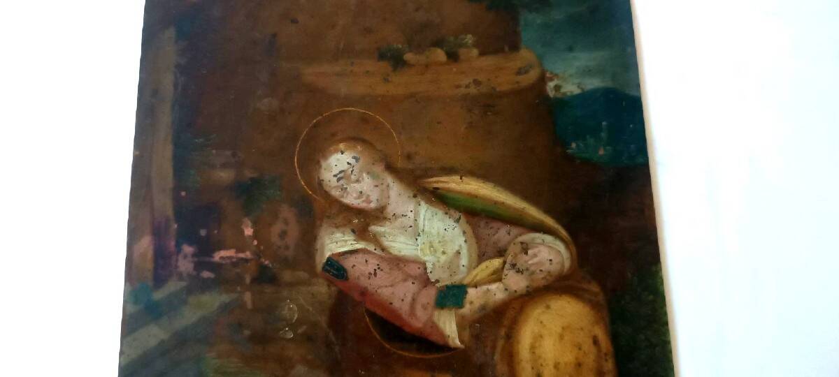 Antique painting on copper, Flemish school, 17th century, representing a saint