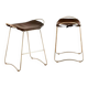 Brown stool pair without backrest with brass details.