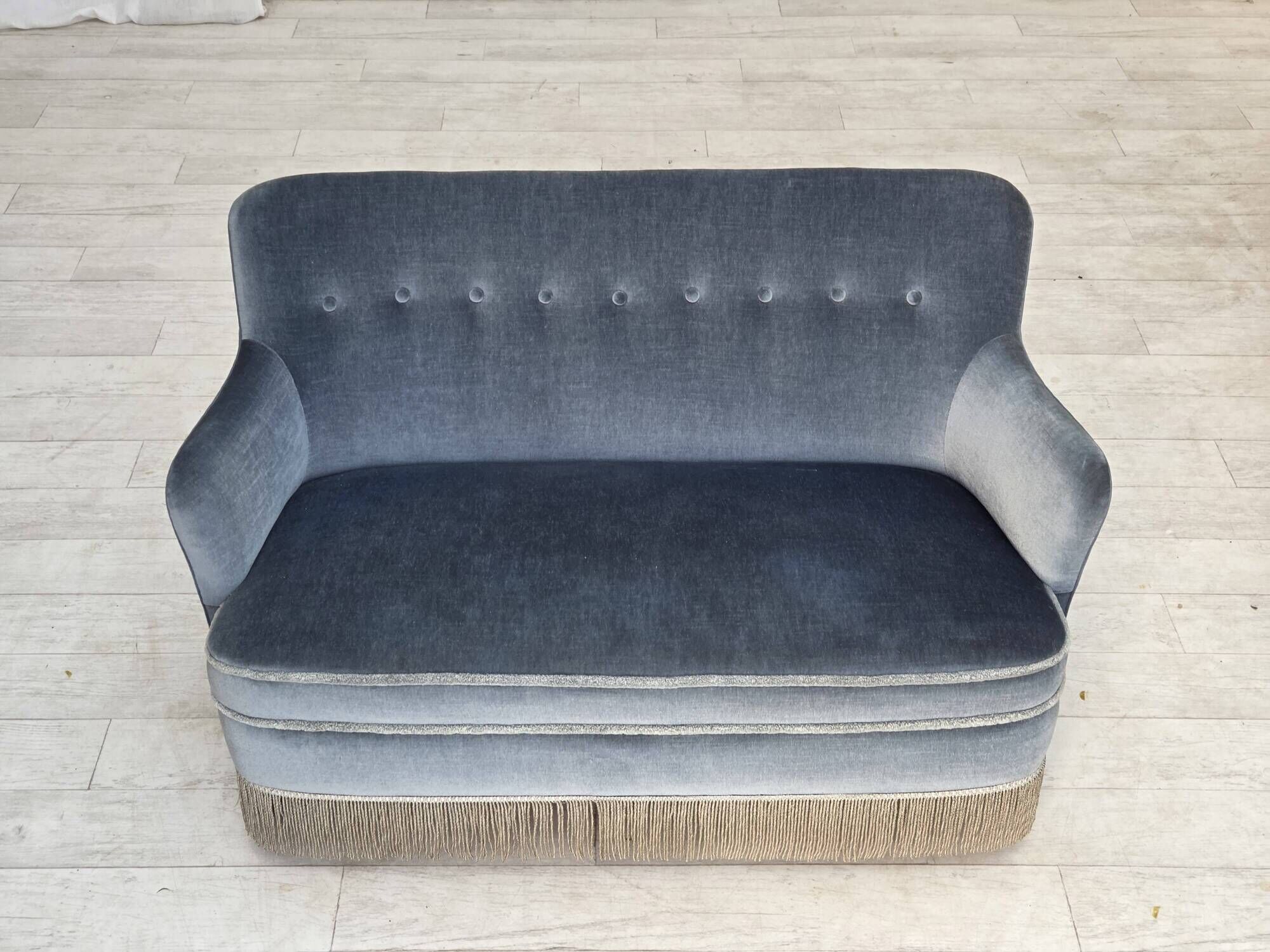 1970s, Danish 2-seater sofa, furniture velour, beech wood.