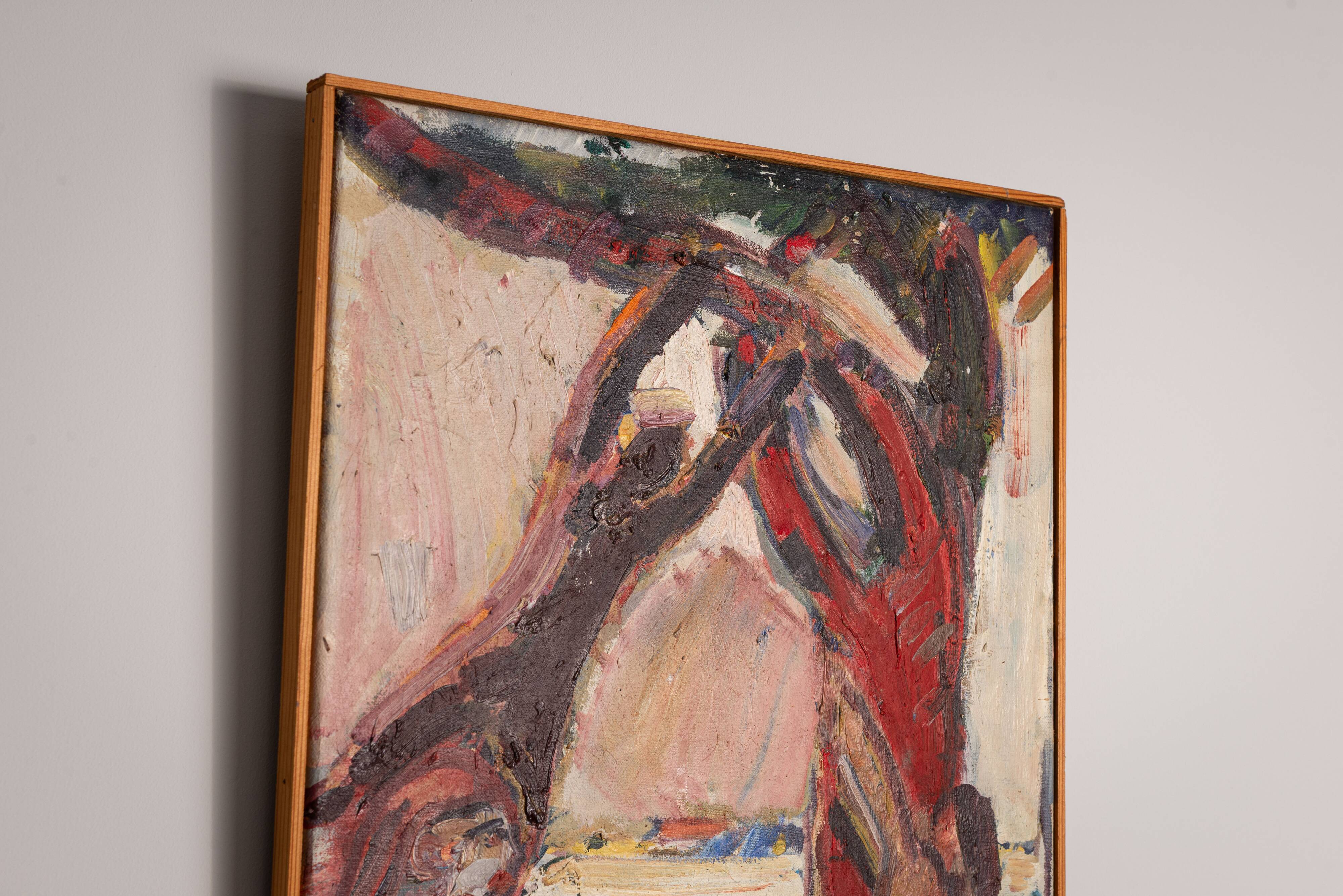 Peinture abstraite représentant des personnes se reposant près d'un arbre