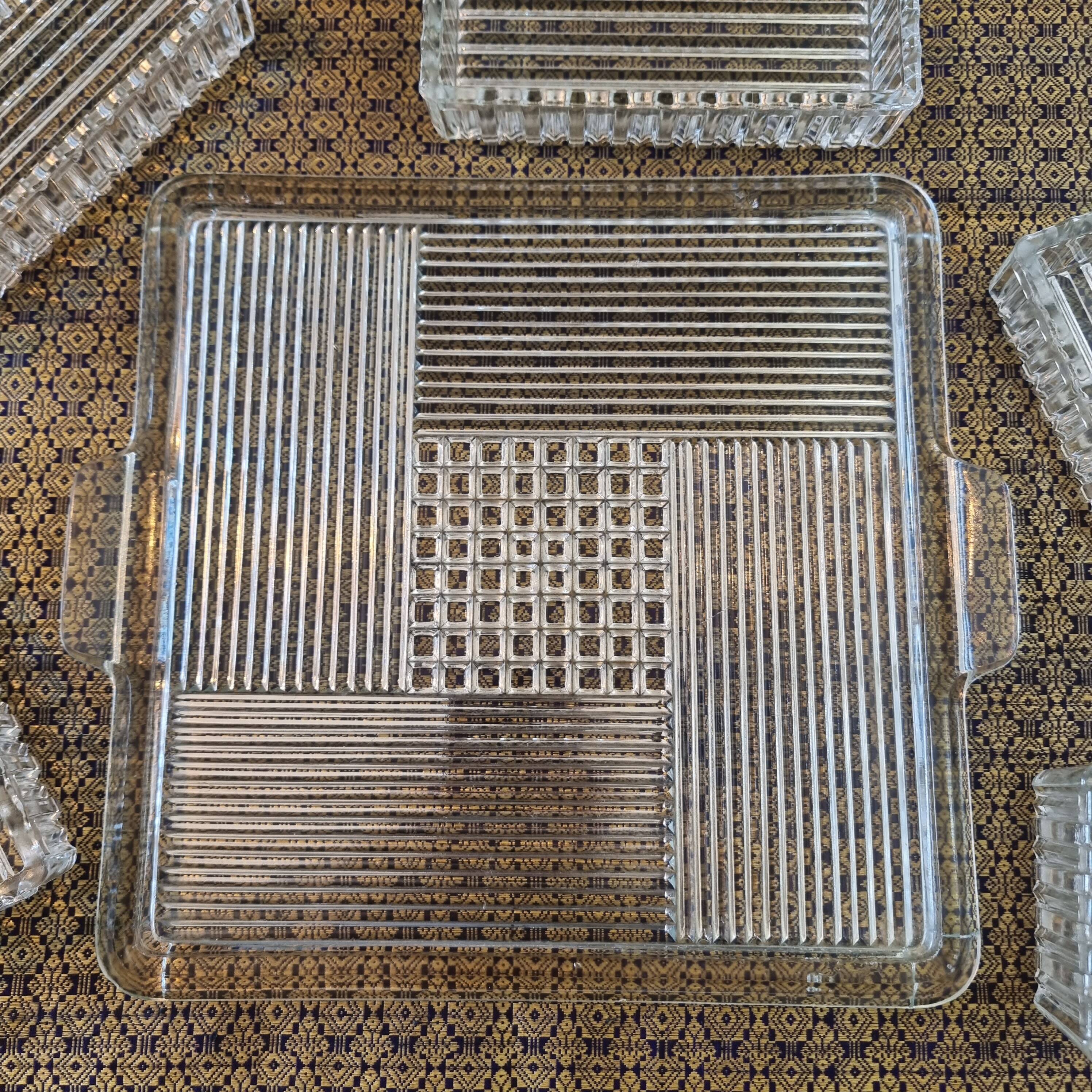 Large 6-piece aperitif tray in French molded rock crystal from the 50s and 60s