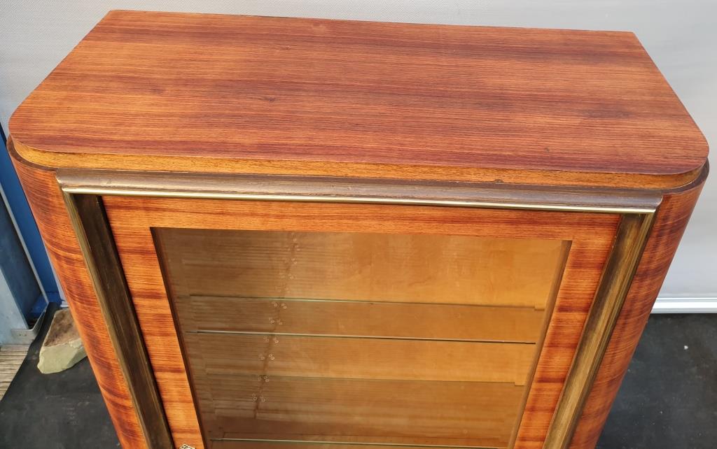 Art Deco showcase 1930 Zebrano, Sycamore and brass foot mustache
