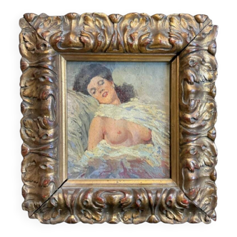 Nude of a young woman, oil painting on board, Italy early 20th century
