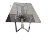 Vintage chrome metal table with smoked glass top