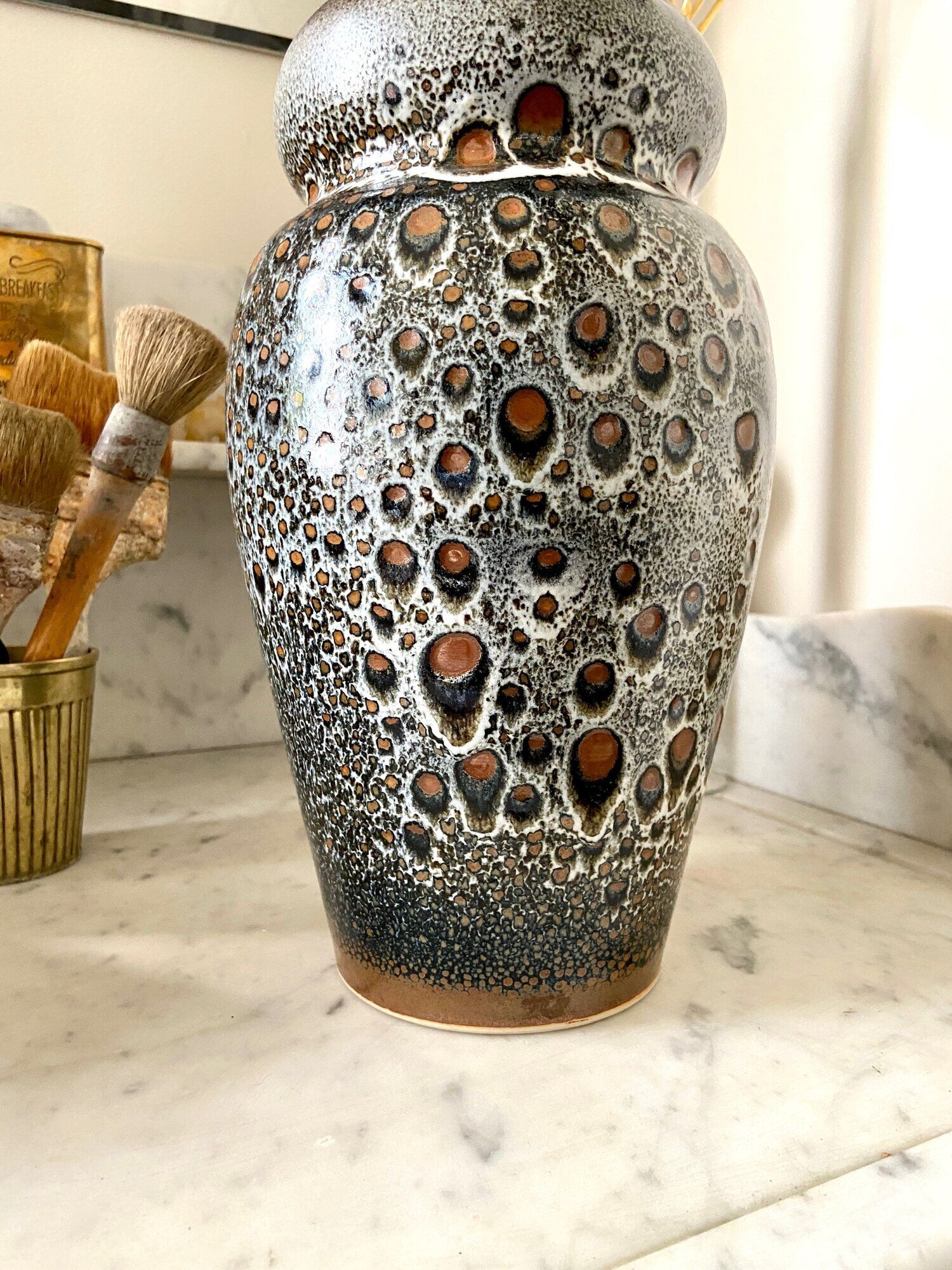 Brown and black glazed ceramic vase