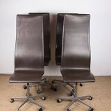 Set of 4 office chairs, leather and aluminum, Oxford/Arne Jacobsen model.