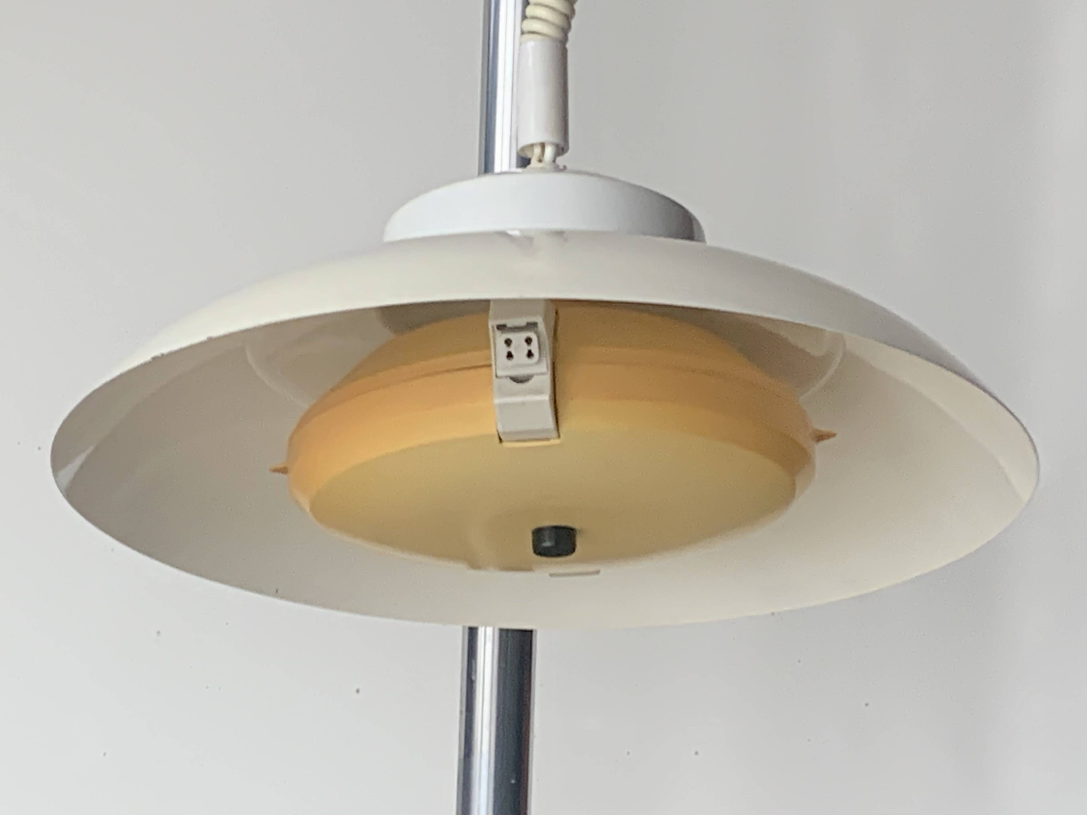 Vintage white metal pendant light - up and down system - Space Age Design