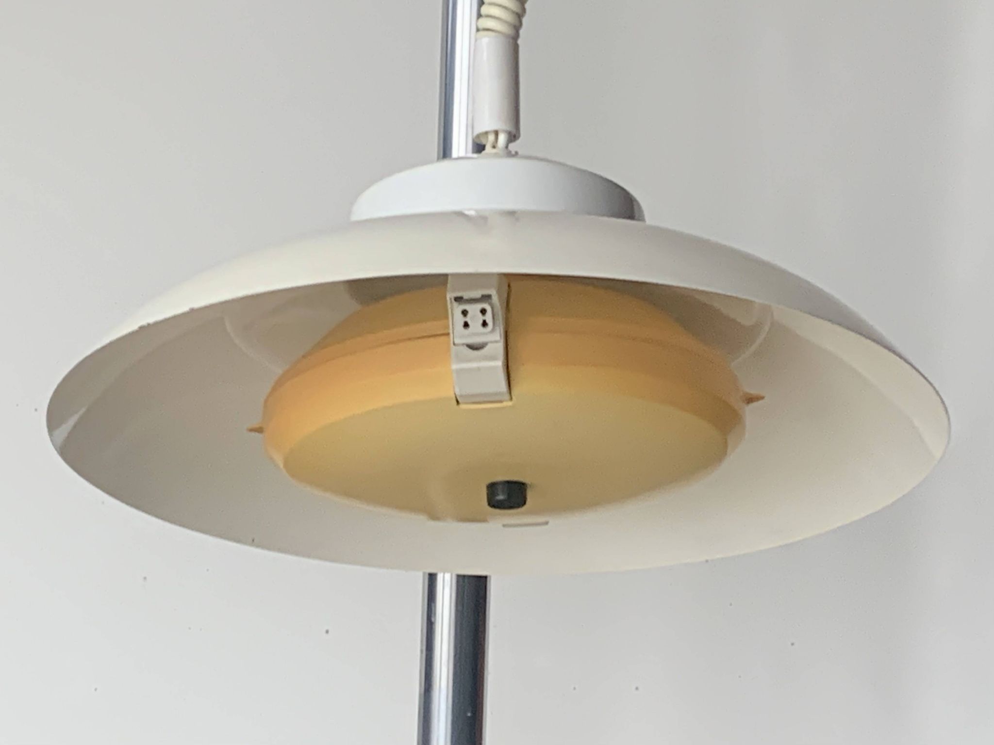 Vintage white metal pendant light - up and down system - Space Age Design