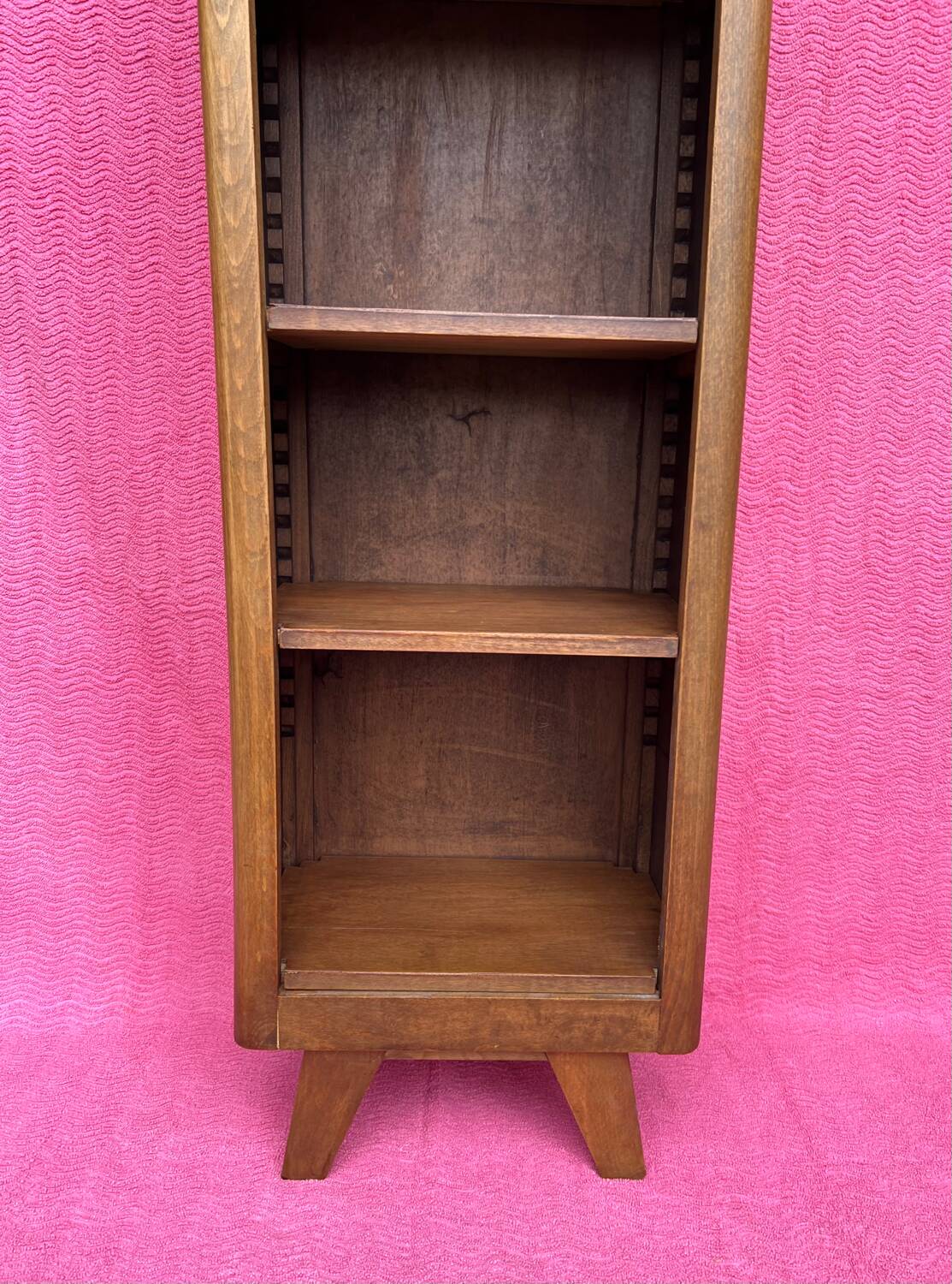 High wooden shelf with compass base vintage 1950