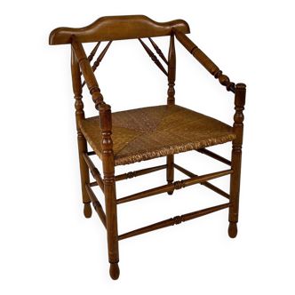 Dutch Antique Oak and Rush Chair, 1930s