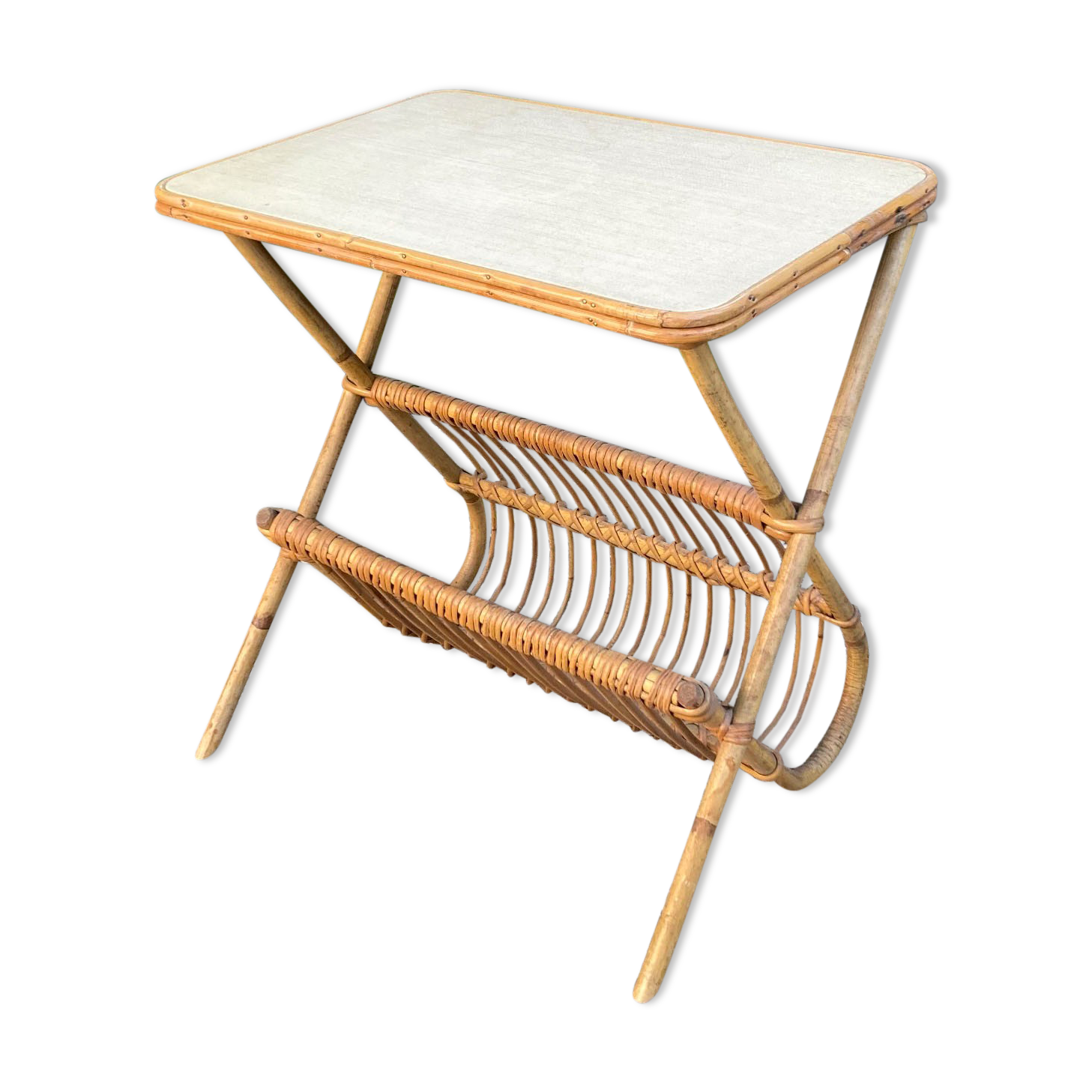 Vintage rattan magazine holder table