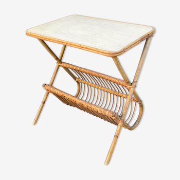 Vintage rattan magazine holder table