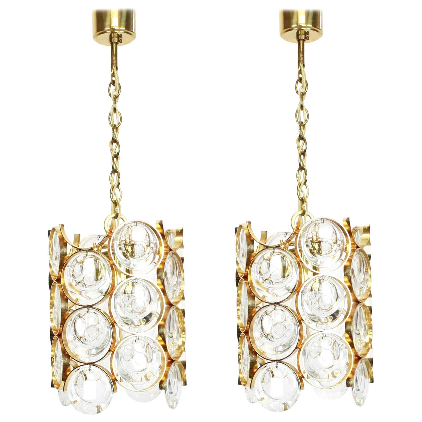 Pair of small golden brass pendants, Sciolari design for Palwa, Germany, 1970s.