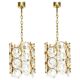 Pair of small golden brass pendants, Sciolari design for Palwa, Germany, 1970s.