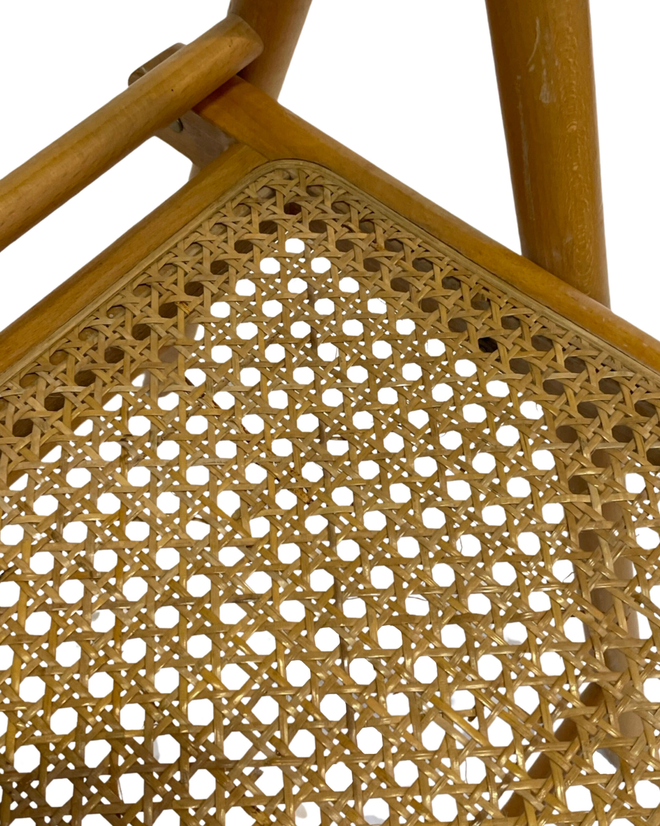 Set of four vintage folding chairs with webbing and wood 1970s