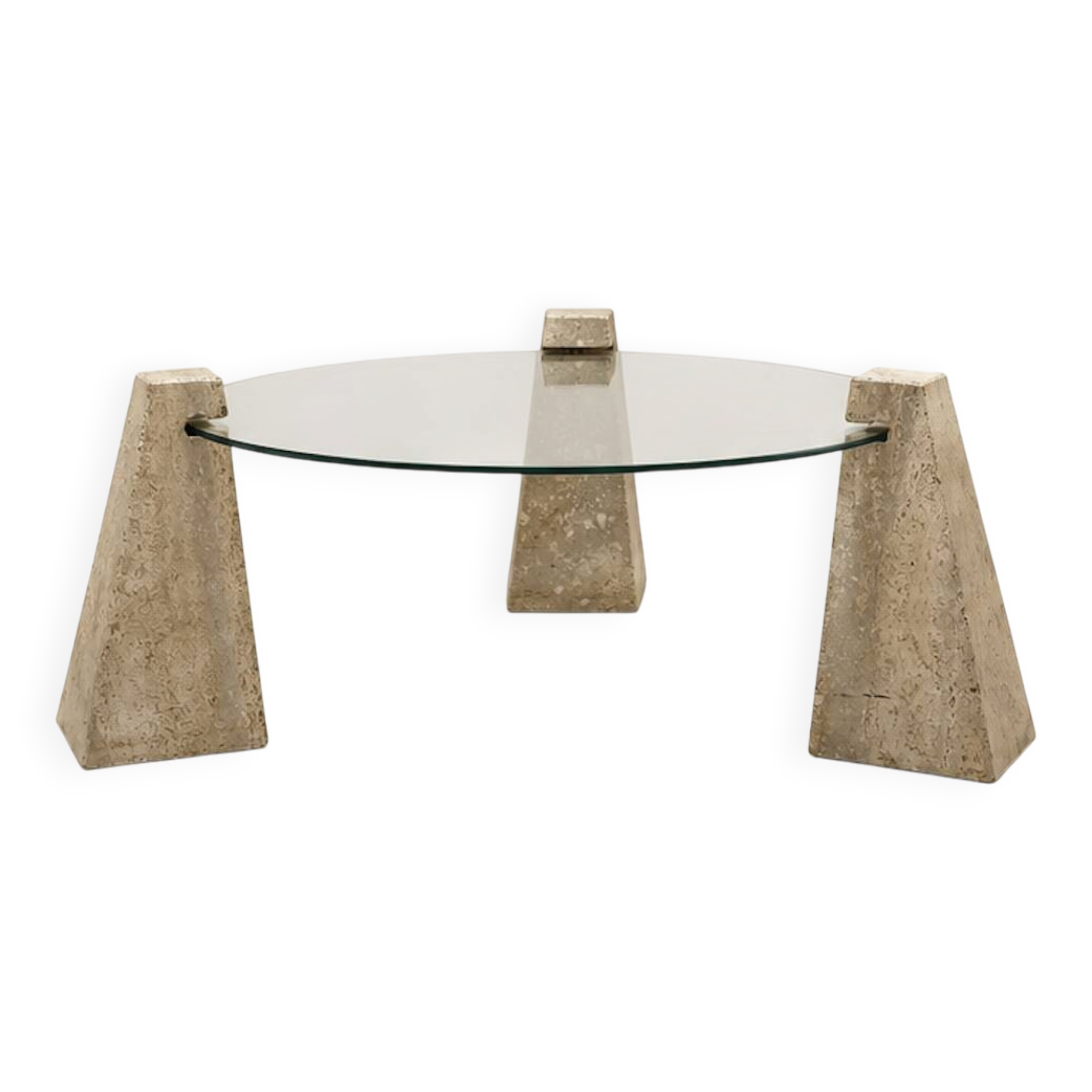 Vintage glass and travertine coffee table