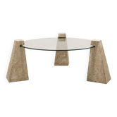Vintage glass and travertine coffee table