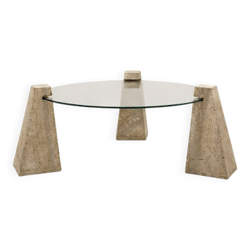 Vintage glass and travertine coffee table
